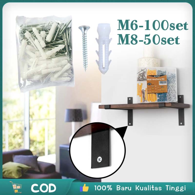 Isi 100/set  M6/8   Wall Anchor   Sekrup Beton Tembok   Angkur Sekrup Tembok  Baut Sekrup Tembok Din