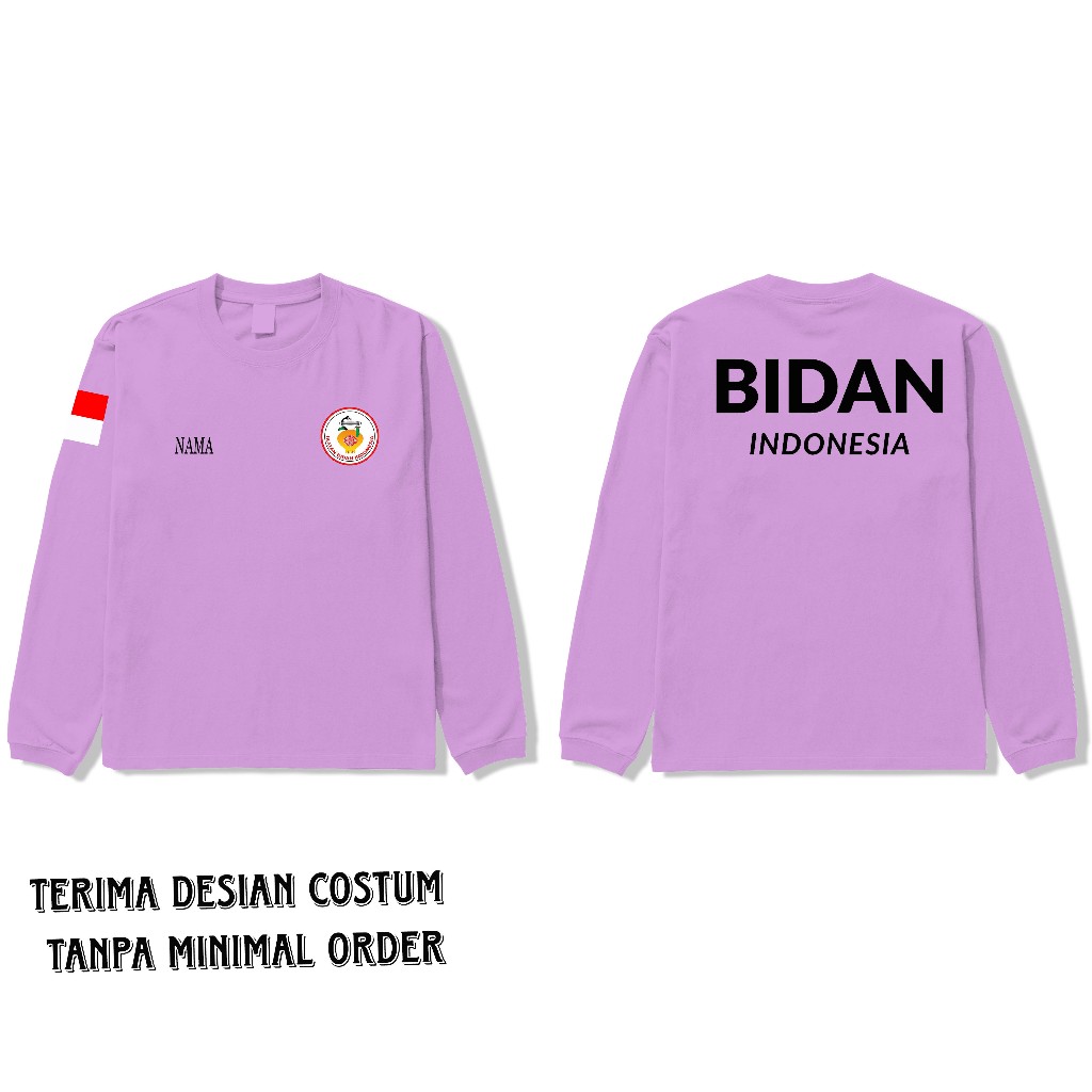 BAJU KAOS BIDAN INDONESIA LOGO IBI LENGAN PANJANG /KATUN 24S  SABLON DTF