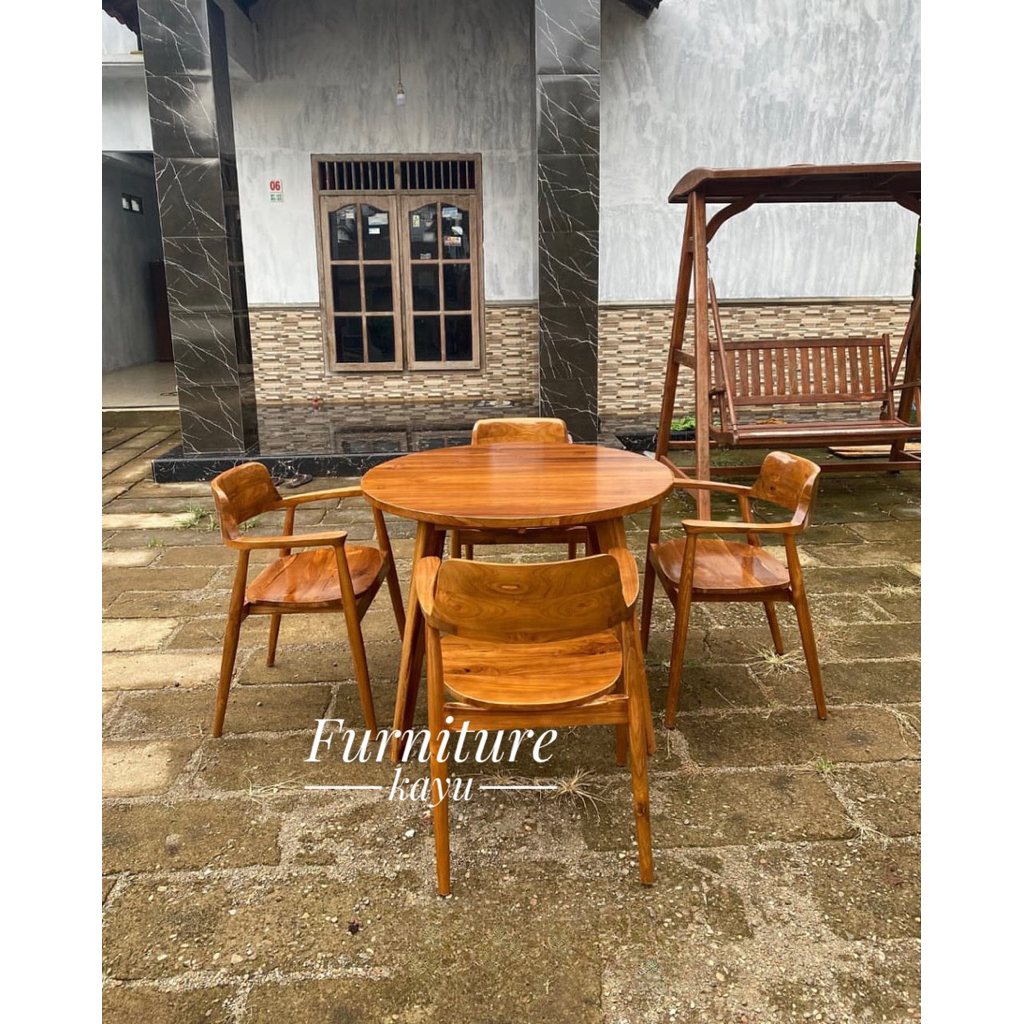 meja makan bulat minimalis kayu jati, meja makan murah kayu jati