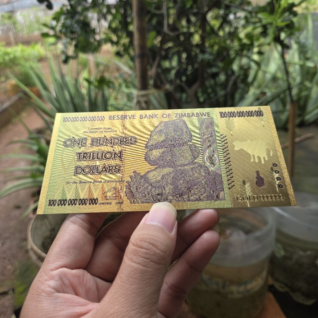 Uang Gold Foil Zimbawe 100 Trilion Dolar
