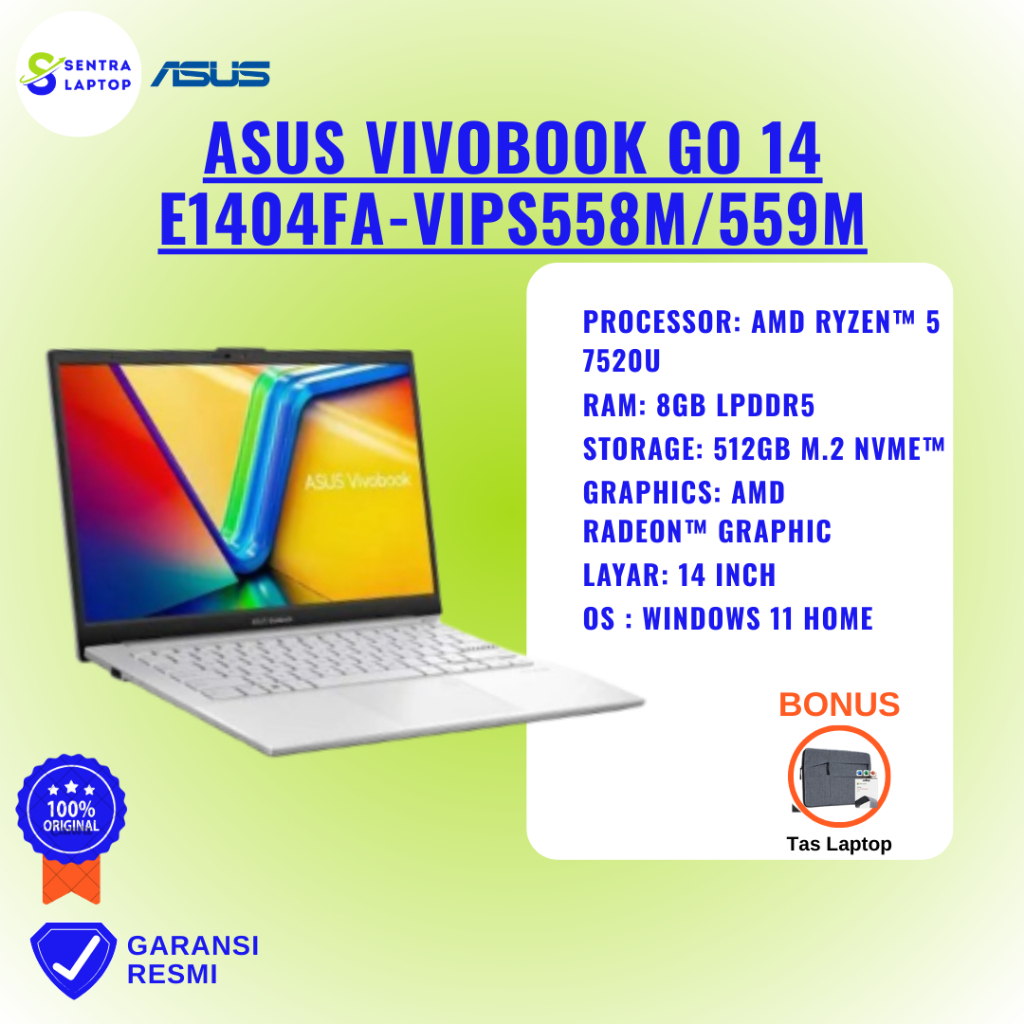 Asus Vivobook Go 14 E1404FA Ryzen 5 7520U 8GB SSD 512GB