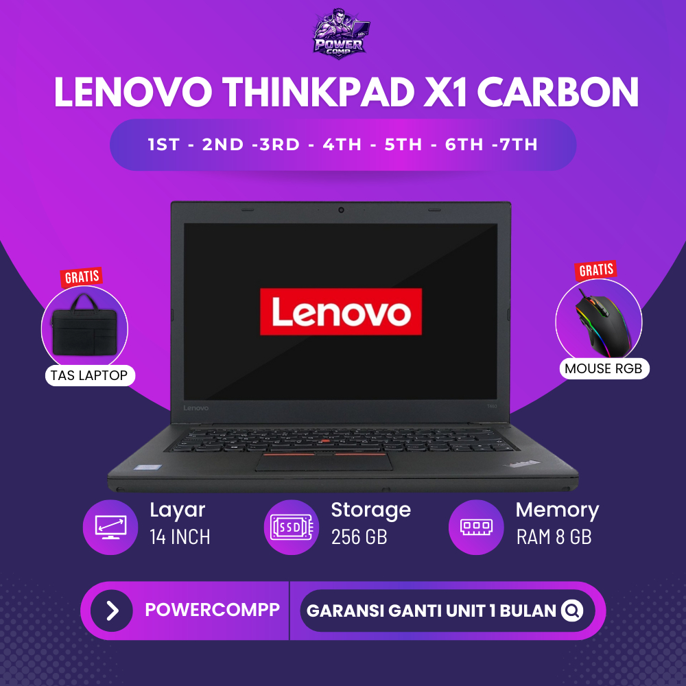 Laptop Lenovo Thinkpad X1 Carbon Core i5 Gen 8 Ram 8/256GB - Laptop Thinkpad Second Murah