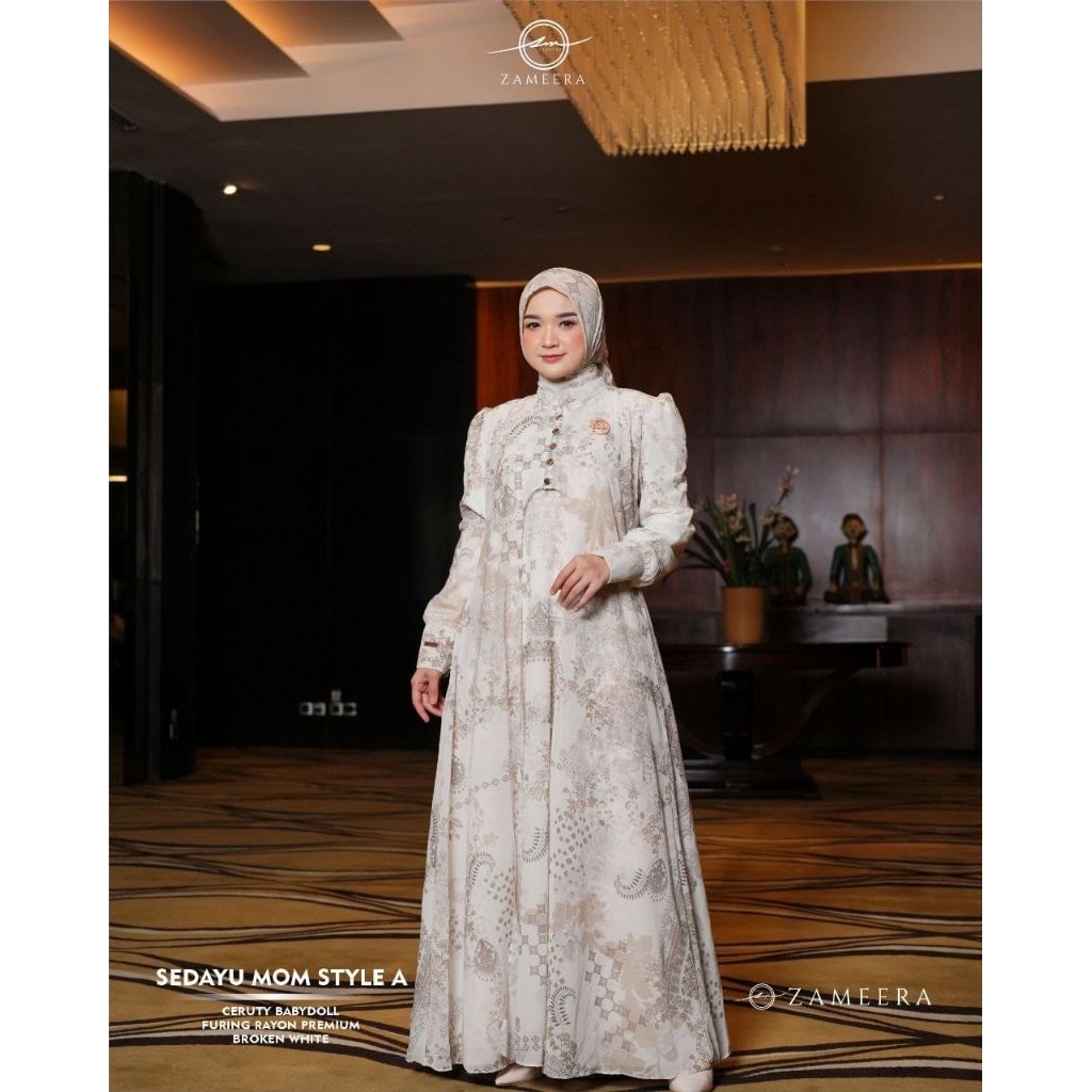 Zameera Sedayu Dress Mom Style A Free Scraft - Gamis Wanita Bahan Ceruty Set Hijab