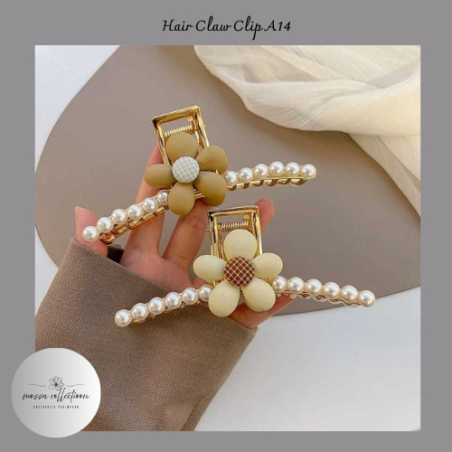Jepit Rambut Mutiara Bunga Metal Hair Claw Clip A14