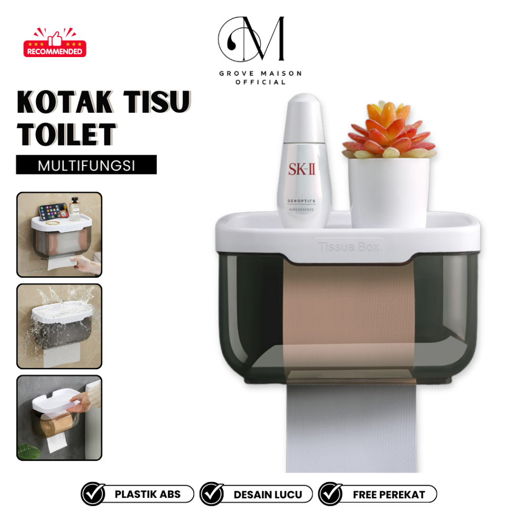 GROVE MAISON Tempat Tissue Toilet / Kotak Tisu Toilet WC / Tempat Tisu Box Kamar Mandi Hitam Bening