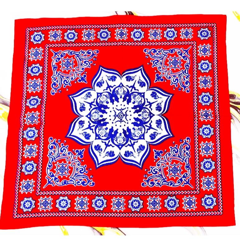 LENCO MERAH ASLI MALUKU / LENSO ADAT MALUKU motif BINTANG KAKEHANG, ukuran 65x65 cm bahan KATUN 100%