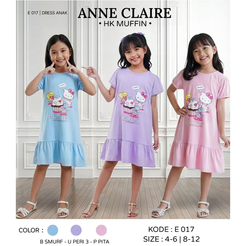 ANNE CLAIRE | Daster DT Anak Cewek Kaos Baju Tidur Dress Cewek Rumah Sleepshirt Karakter