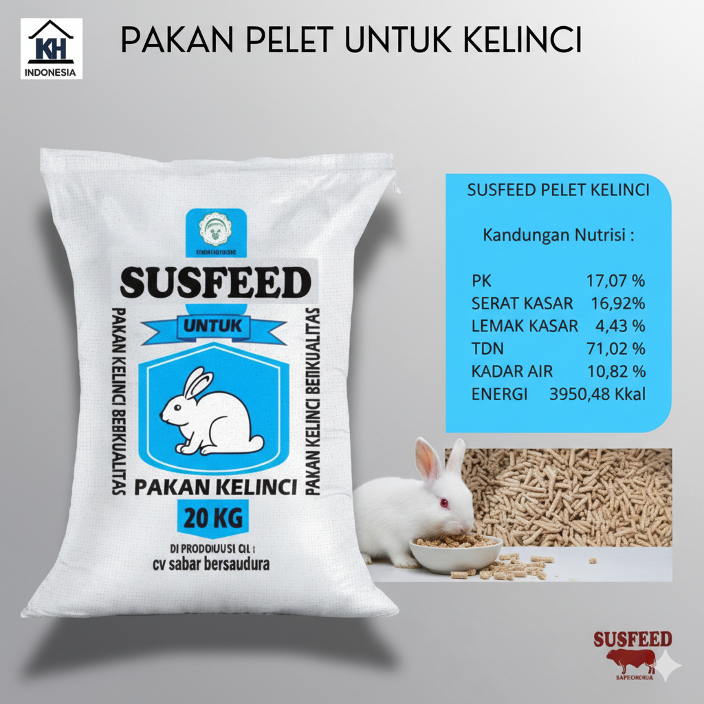 (20 KG/1 KARUNG) PELET KELINCI SUSFEED - PAKAN PENGGEMUKAN KELINCI - BERNUTRISI TINGGI PK 17%