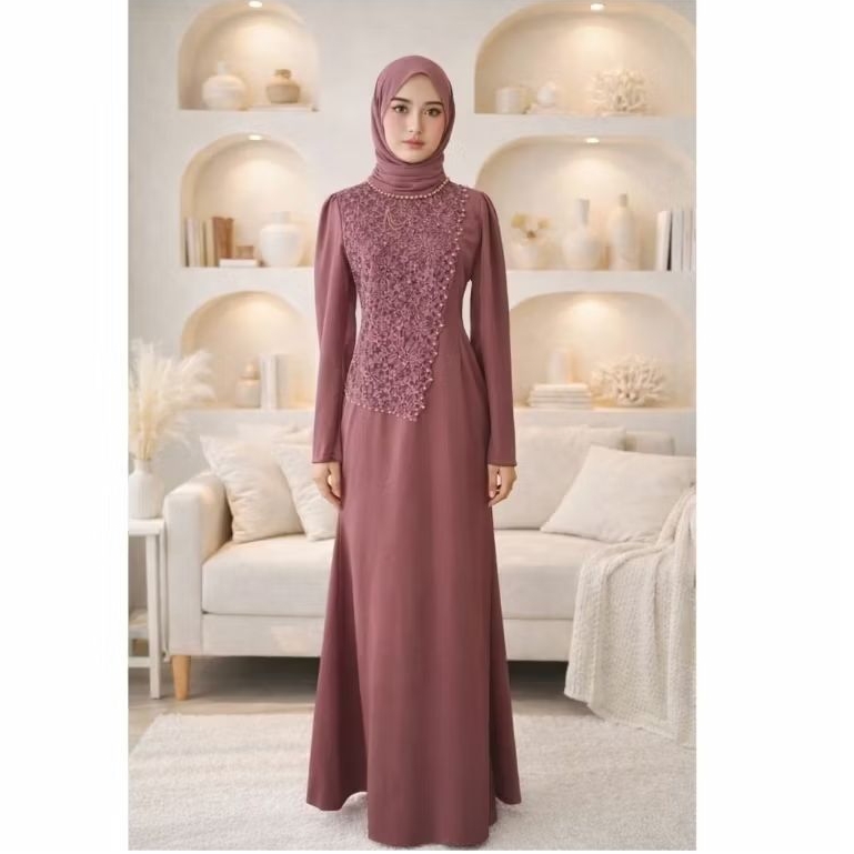 Dress Devina - Gamis Mewah Pesta Kondangan Gaun Panjang Remaja Dewasa Satin Silk Model Terbaru Humai