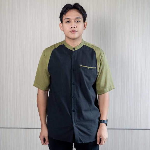 TWO-D Baju Kemeja Koko Muslim Pria Kerah Motif Lengan Pendek TD2662