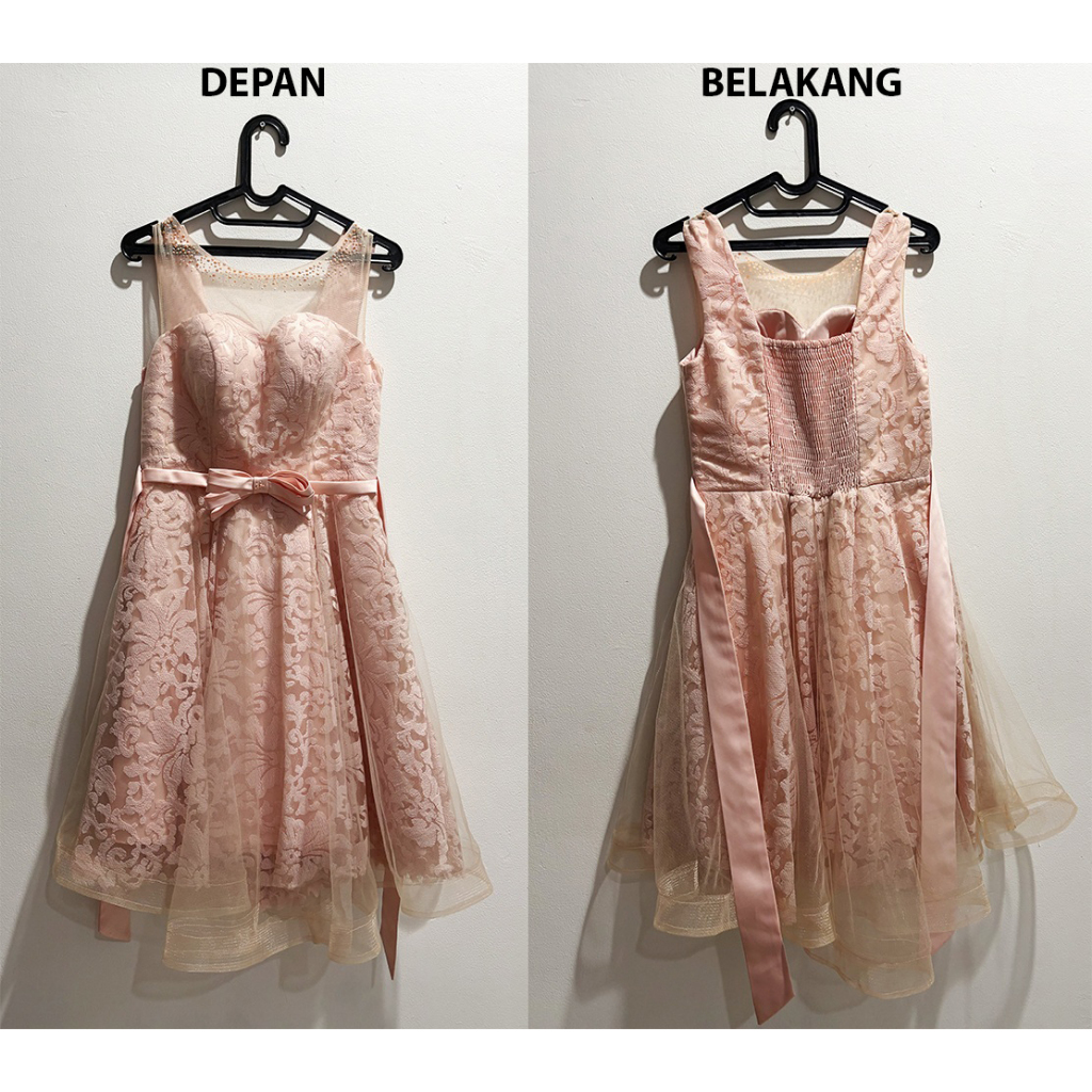 Preloved Dress Gaun Wanita Pesta Pink Peach cantik mewah