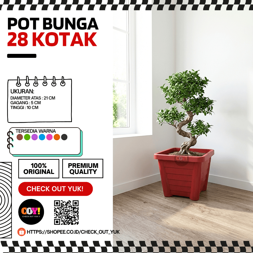Pot Bunga Plastik Kotak 28 | Pot Tanaman Kotak Plastik Besar 28 | Warna Bata | Harga Terjangkau & Pe