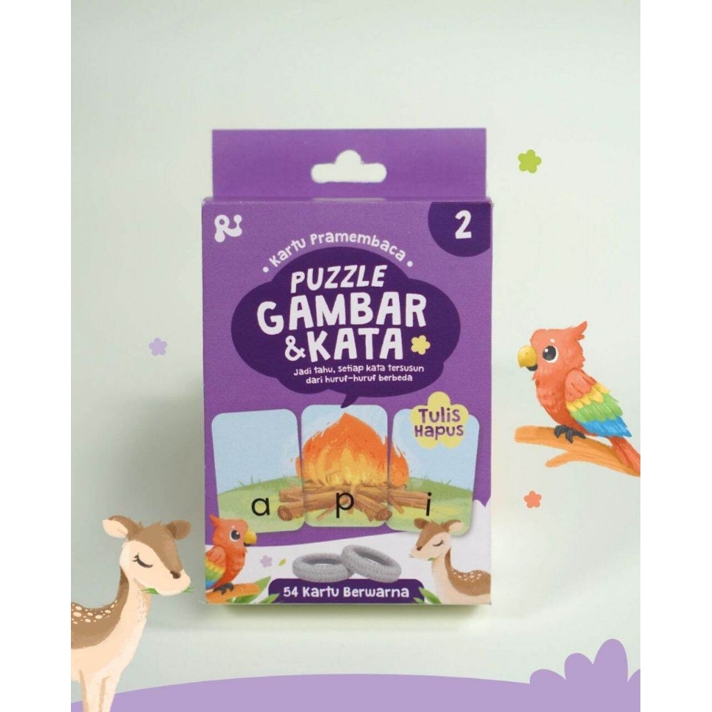 Kartu Pra-Membaca Puzzle Gambar & Kata Grow The Seed/Kartu Belajar Anak/Kartu Belajar Membaca Anak/K