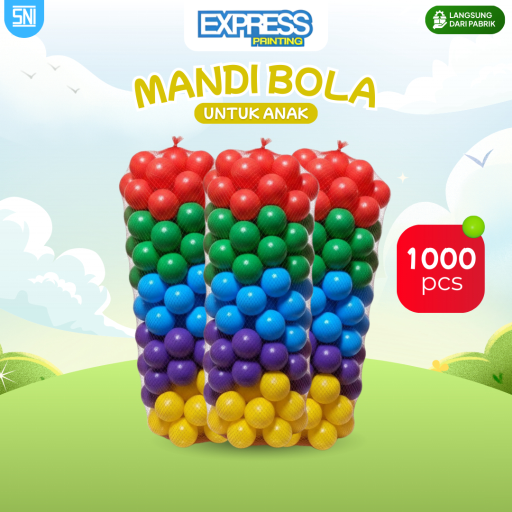 Bola Mandi Bola Anak Isi 1000 Pcs Plastik Warna Warni SNI