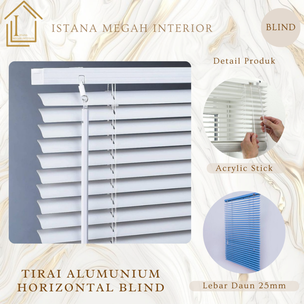 Tirai Jendela Horizontal Blind Alumunium Stick Acrylic Bisa Custom