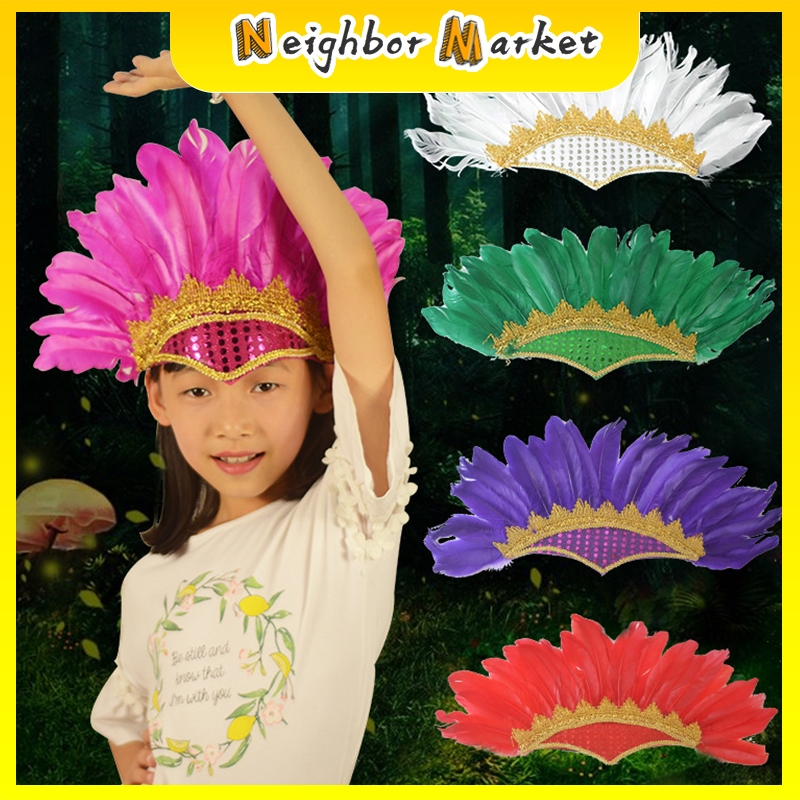 Aksesoris Mahkota Kepala Bulu Anak Tari Pesta Halloween Cosplay India Mahkota Tari Hiasan Kepala