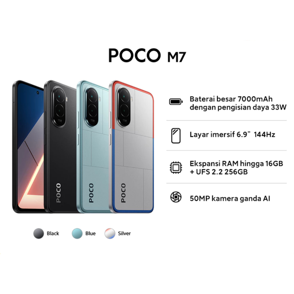 POCO M7 8/256GB 7000mAh 33W | Layar imersif 6.9 Inch144Hz | RAM hingga 16GB UFS | 50 Mp Camera