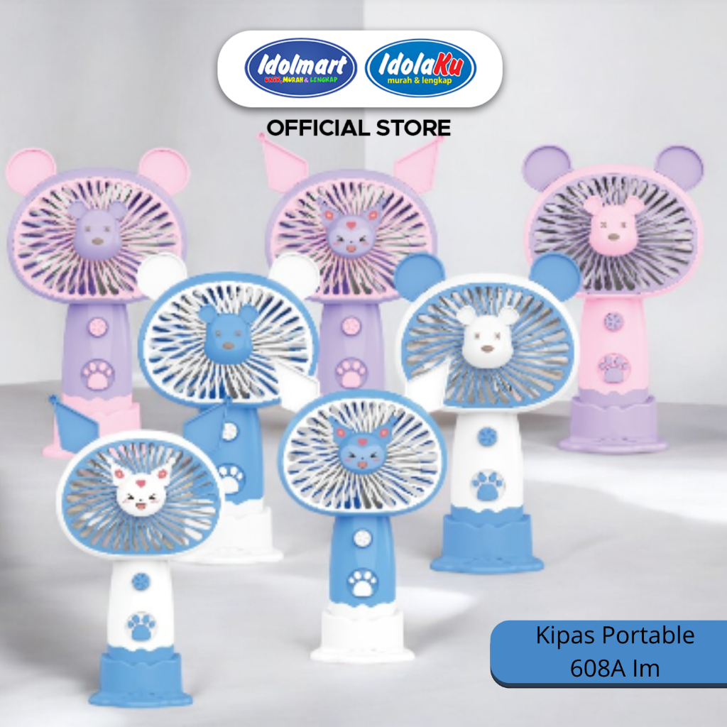 IDOLMART Kipas Angin Mini Portable 608A IM Karakter Lucu Rechargeable USB – Kipas Tangan -Surabaya