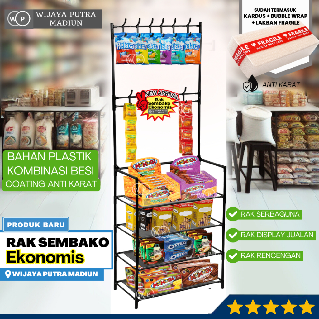 RAK SEMBAKO EKONOMIS bahan plastik untuk toko dan warung rak serbaguna