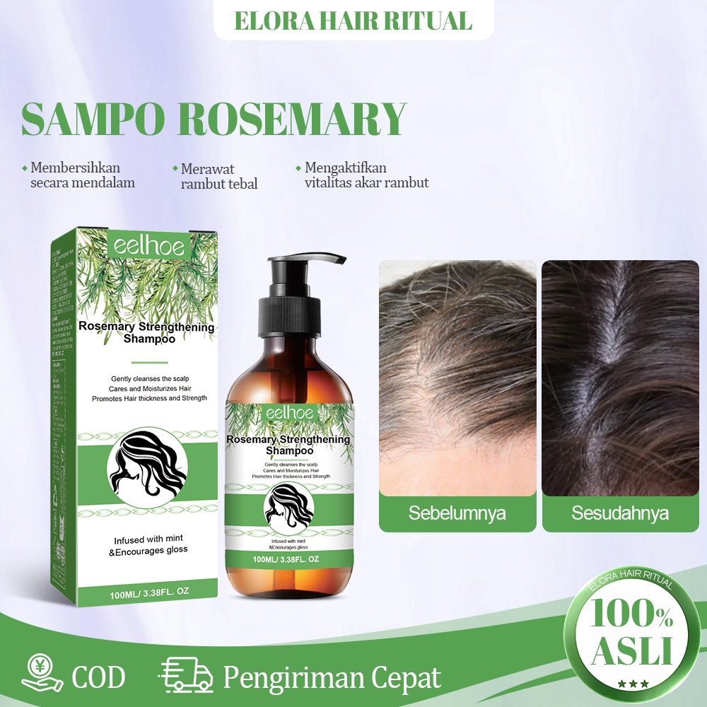 Eelhoe Rosemary Strengthening Shampoo 100ml Melembapkan Rambut Kulit Kepala Bersih Penguat Akar Ramb