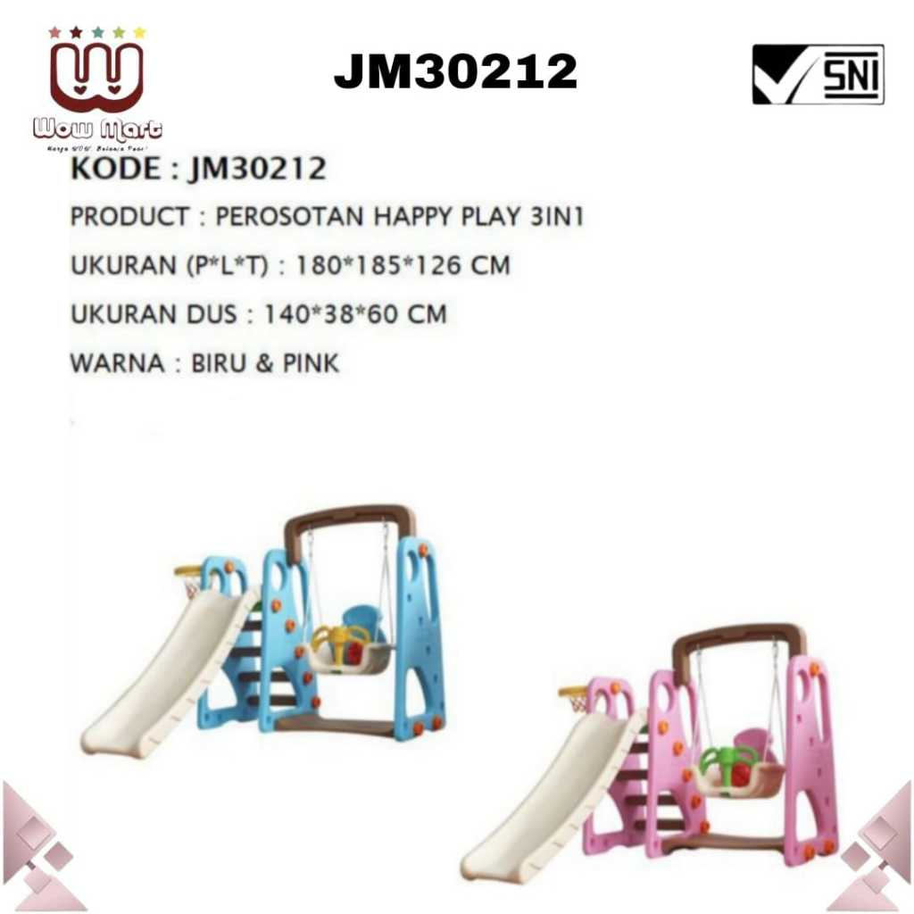 JM 30212 Baby And Kids Sliding 3IN1 // Mainan Perosotan Single Anak Plus Ayunan Dilengkapi Ring Bask