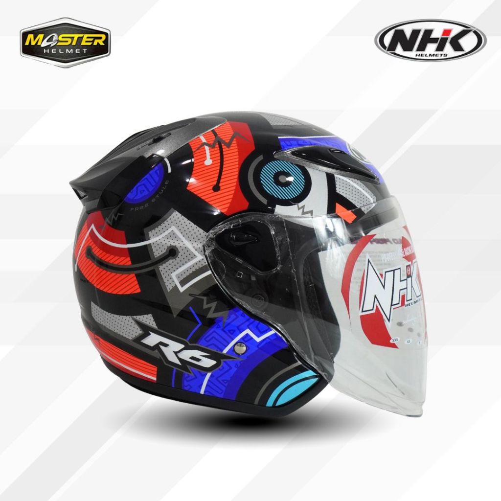 NHK R6 Block Black Orange Helm Half Face R-6 R 6