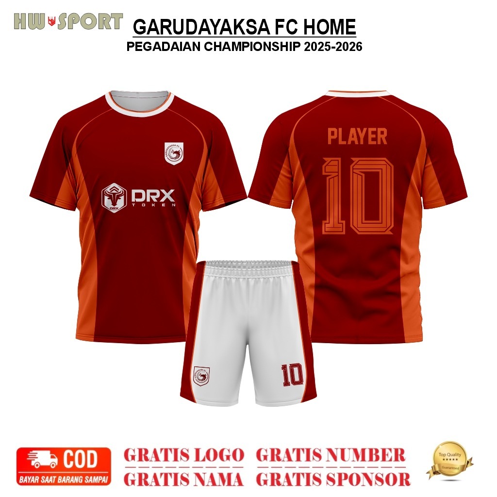 Jersey GARUDAYAKSA HOME Pegadaian Championship Terbaru 2025-2026 Full Printing Premium GRATIS Nama &