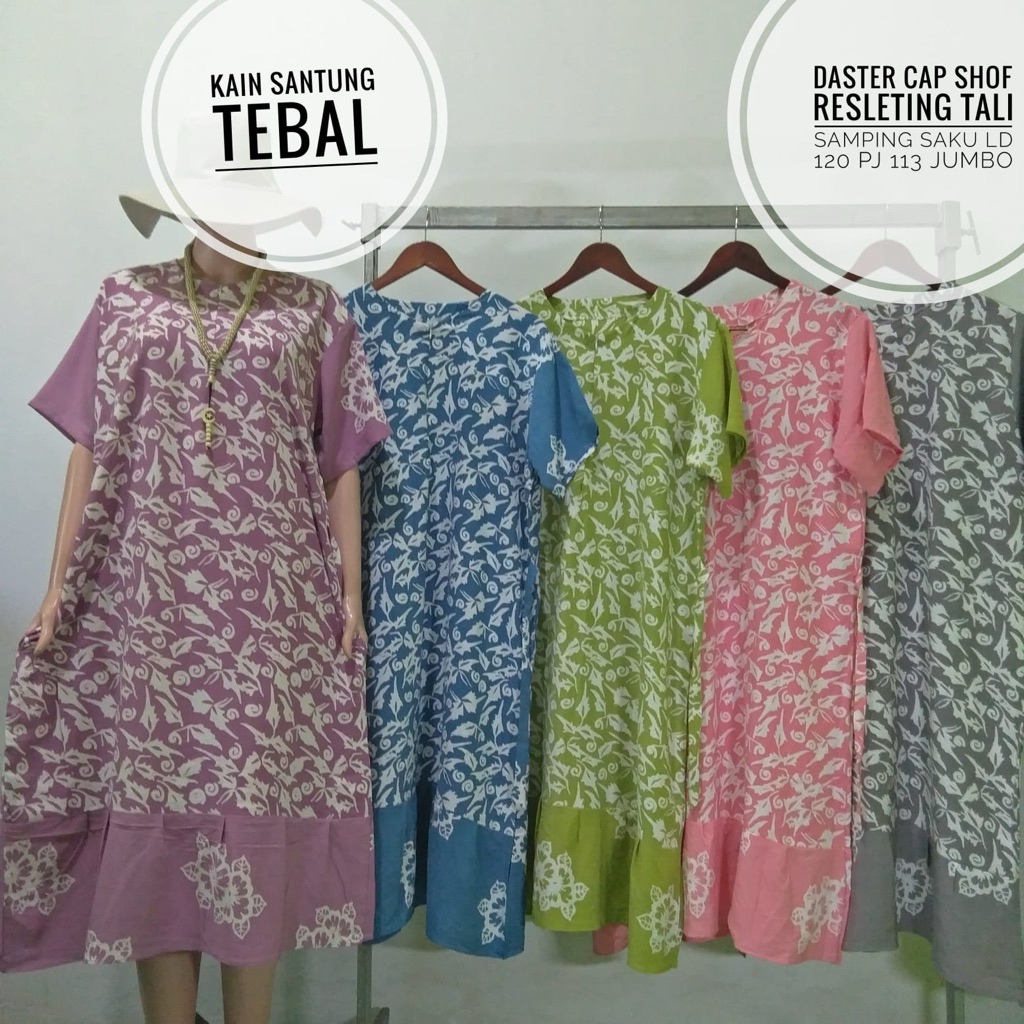 Daster Cap Shof Resleting Kain Santung Tebal Saku Sampingb