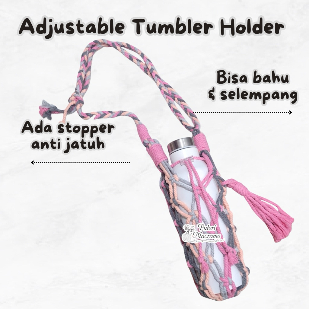 TERLARIS | ADJUSTABLE Tumbler Holder Macrame | Strap Tumbler | Macrame Tumbler Holder | Strap Corkci