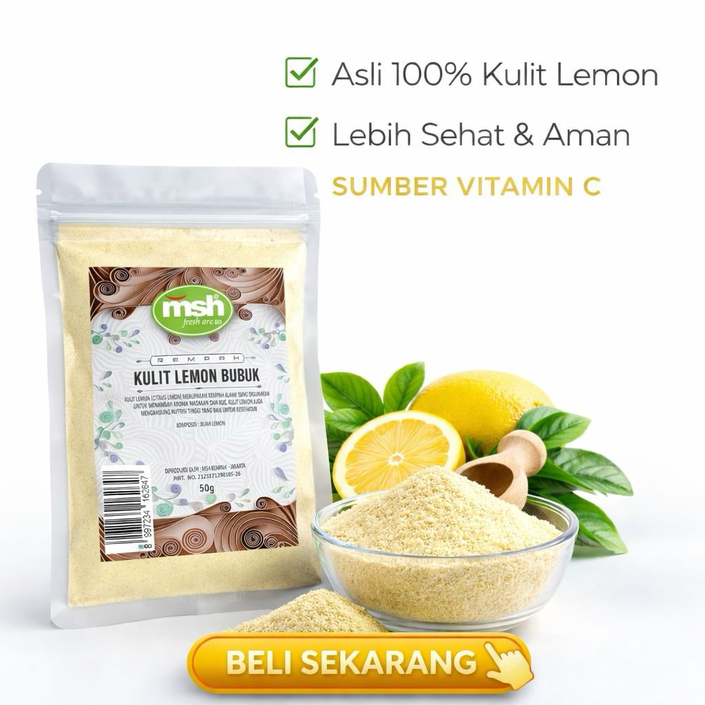 MSH Kulit Lemon Bubuk 50 g , Kulit Lemon Bubuk Asli , Kulit Lemon Bubuk Murni 100% , Bubuk Kulit Lem