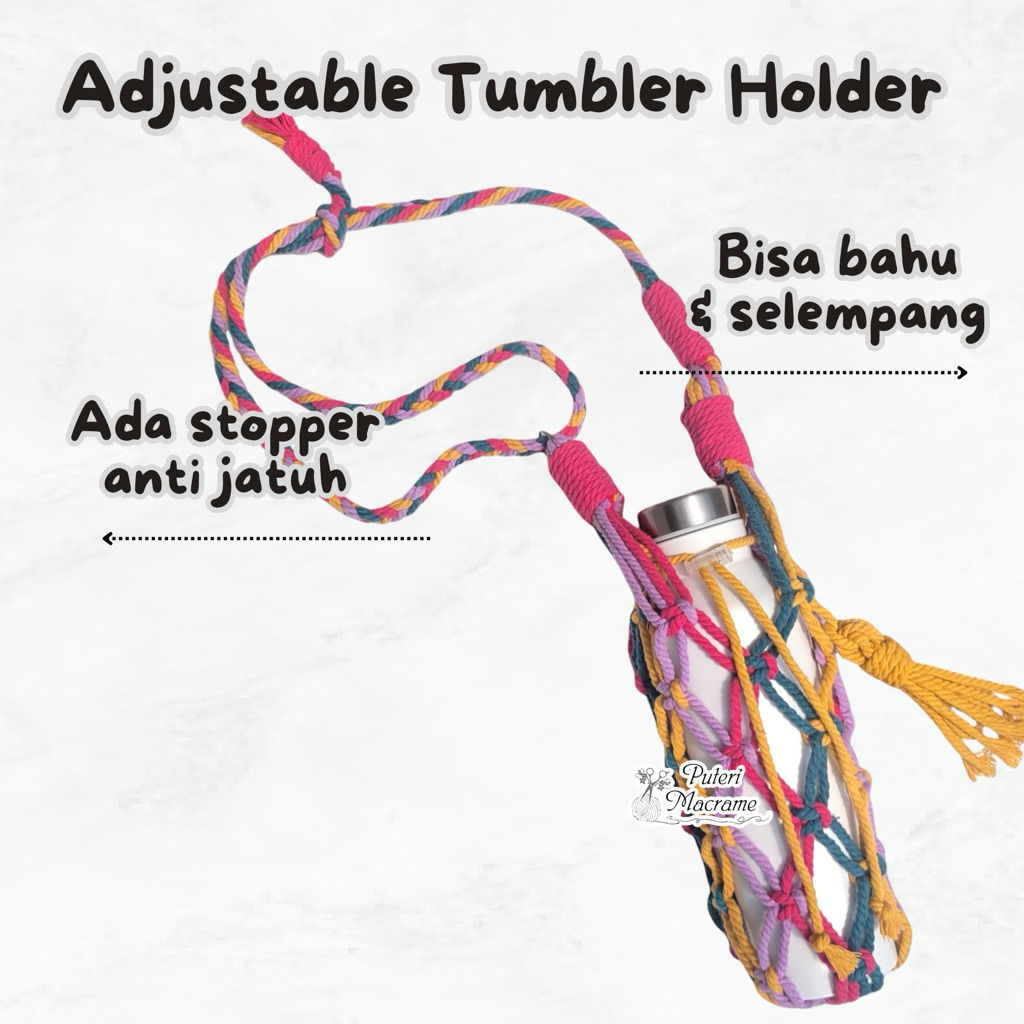 TERLARIS | ADJUSTABLE Tumbler Holder Macrame | Strap Tumbler | Macrame Tumbler Holder | Strap Corkci