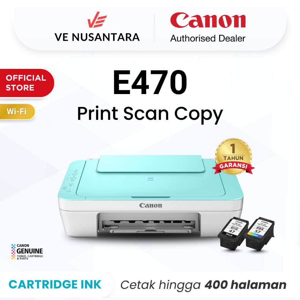 Printer Canon E470 – Inkjet Wifi Wireless All In One Print Scan Copy – Garansi 1 Tahun – Pengganti 2875 2876