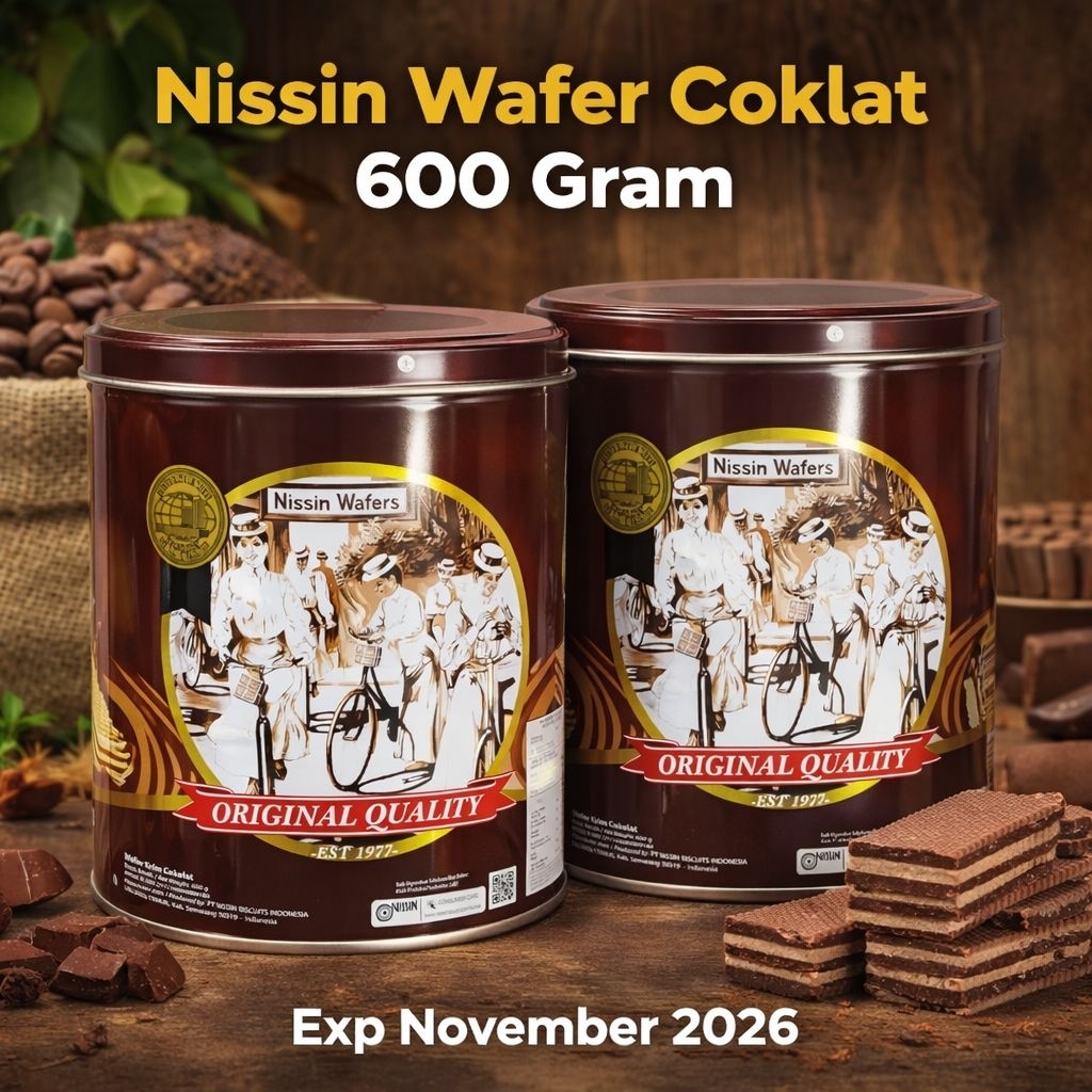 Nissin Wafer Coklat Kaleng 600 Gram | Wafer Cokelat Renyah Premium | Snack Keluarga