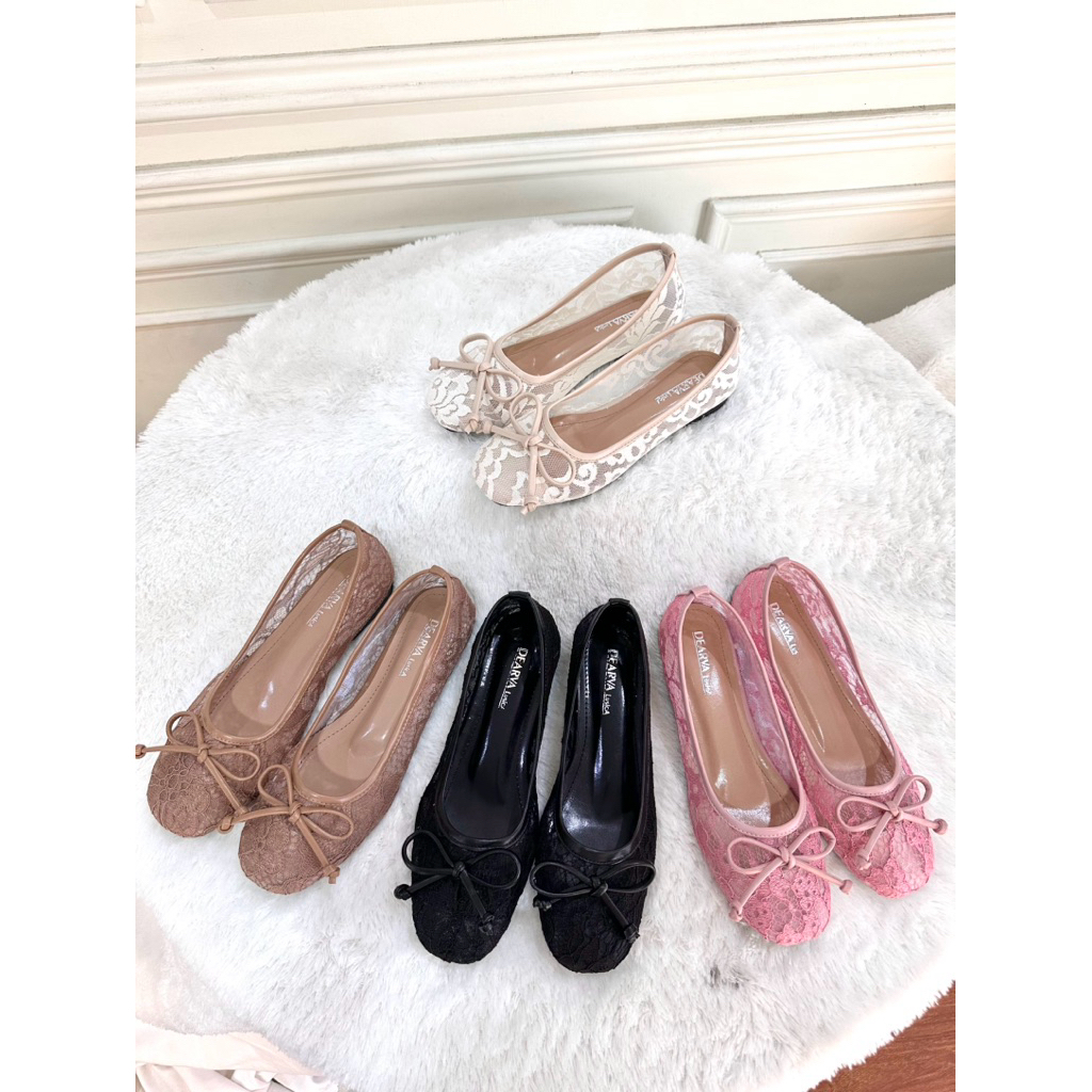 sepatu flat wanita Louisdear F02 bahan brokat