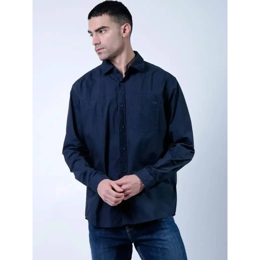 Lois ORIGINAL NAVY BIRU DONGKER Kemeja Lengan Panjang Katun KLL614