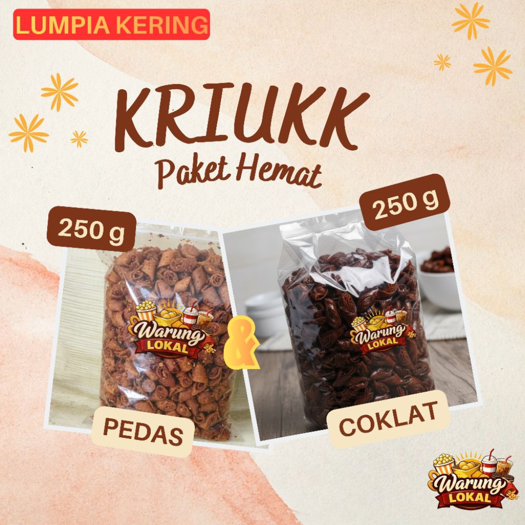Promo Hemat!!!!! Keripik Kulit Lumpia Kering (LUMRING) PEDAS & COKLAT by Warung Lokal