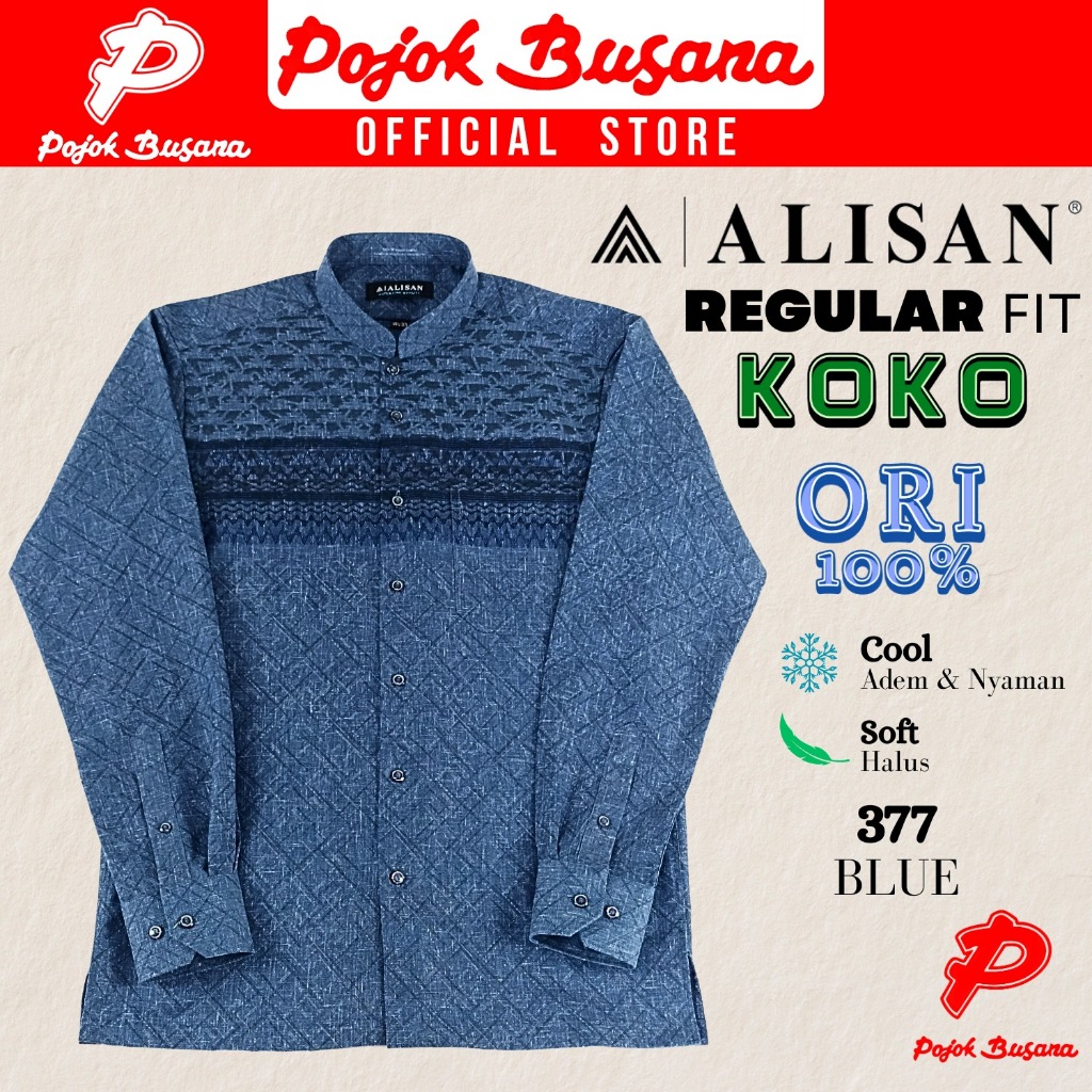 Pojok Busana Kemeja Alisan Kerah Koko/Shanghai - Atasan Baju Koko Pria Fashion Muslim