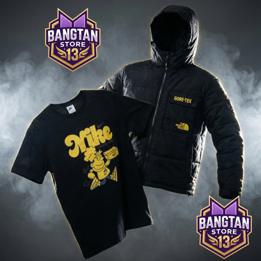 Jaket Gunung Pria The North Face TNF Gore-Tex Waterproof Hitam Bonus Kaos Nike