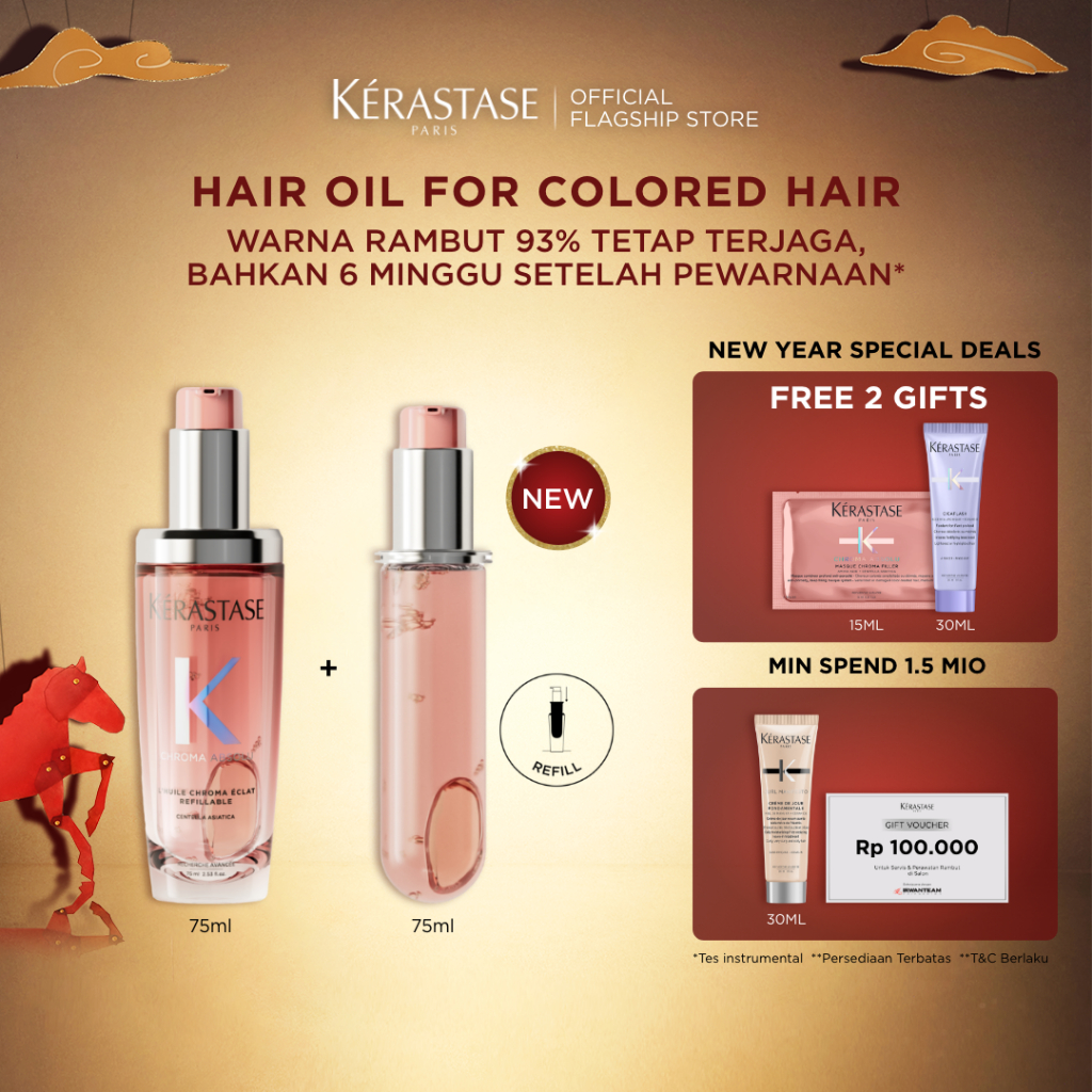 Kerastase Chroma Absolu Hair Oil 75ml & Refill Bottle 75ml Hair Serum for Colored Hair - Serum Rambu