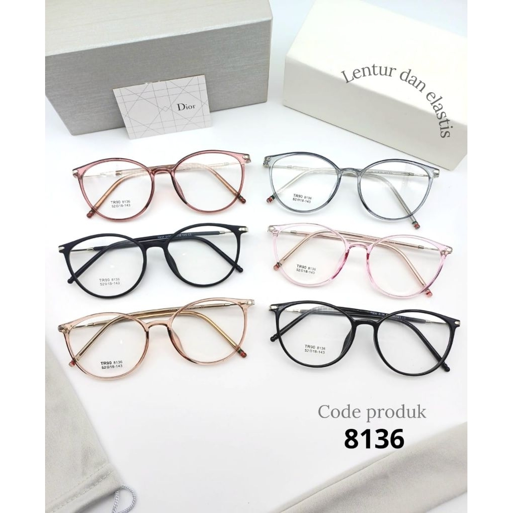 Kacamata frame bulat tr90 8136 lentur