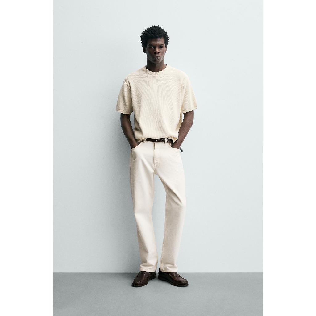 ZARA T-SHIRT RAJUTAN PERLADO T-SHIRT REGULAR FIT RAJUTAN DARI BENANG KATUN