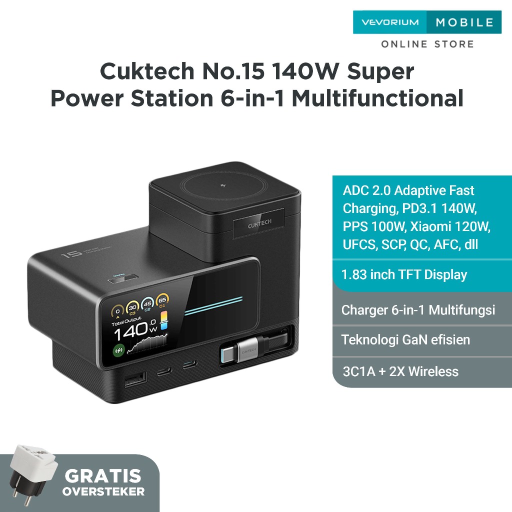 CUKTECH 140W GaN 6in1 Charger No.15 Super Power Station | Mendukung Mi Turbo Charge PD PPS QC | Peng