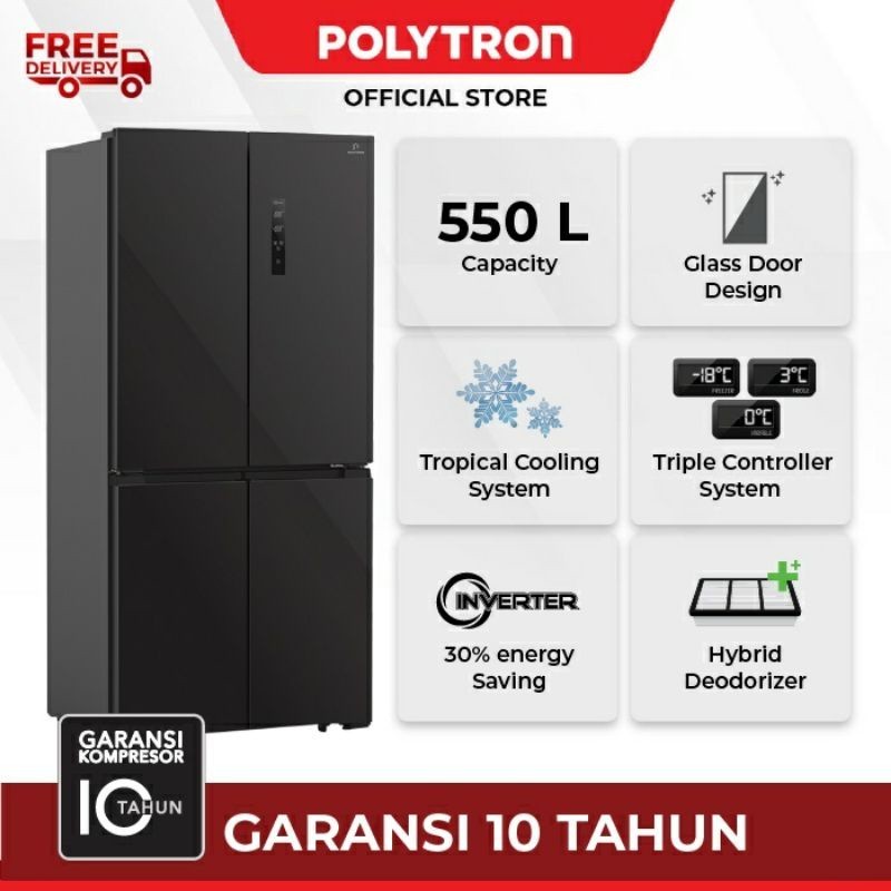 Kulkas POLYTRON 4 Pintu Kaca PRS560X / PRS-560X Side By Side