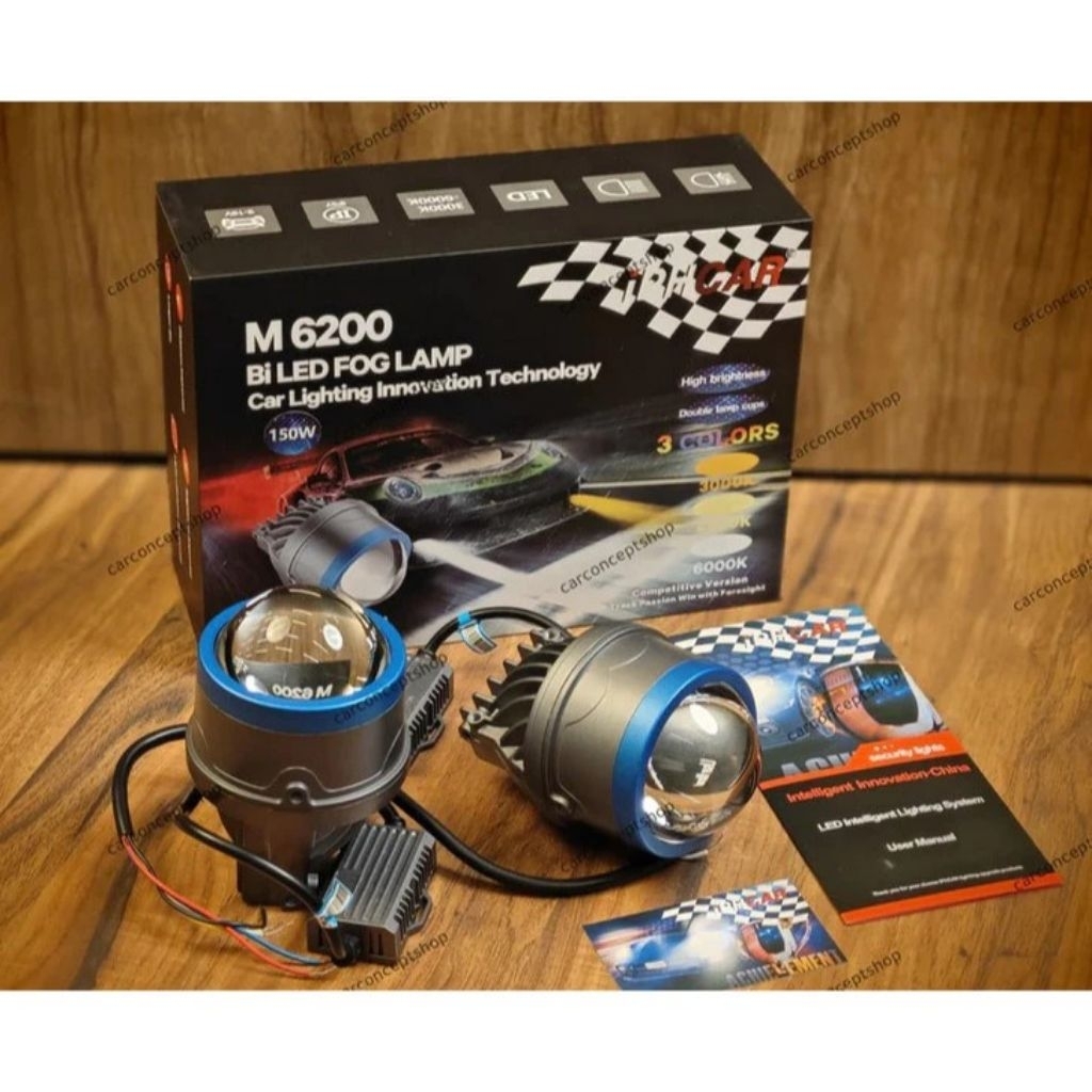 Lampu BILED FOGLAMP M6200 Iphcar Double emitter chip laser bi led projector lens bluelens lampu kabu
