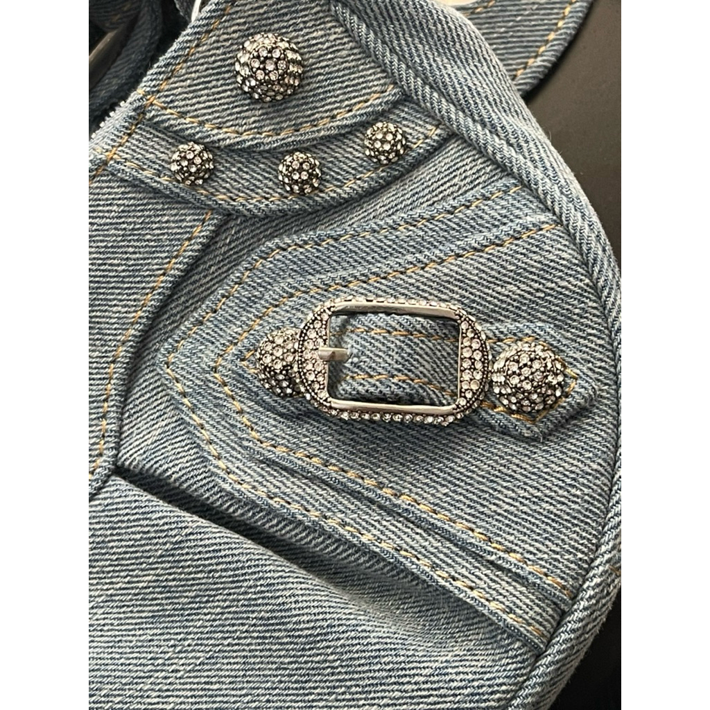 YEAR END SALE Le Cagole XS Shoulder Bag in Washed Denim