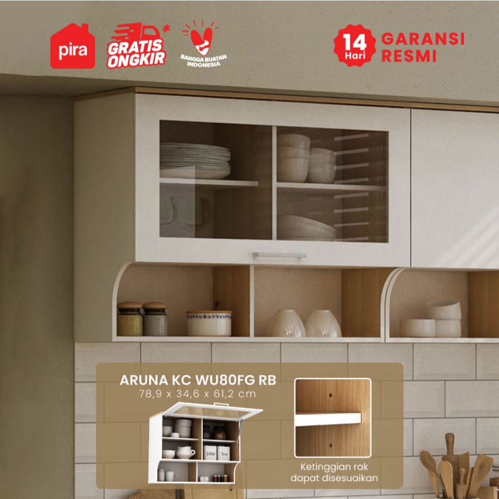 PIRA METROPOLIS OX -  ARUNA KC WU80FG RB Rak Dapur / Rak Gantung Dapur / Kitchen Set Atas 2 Pintu Ka