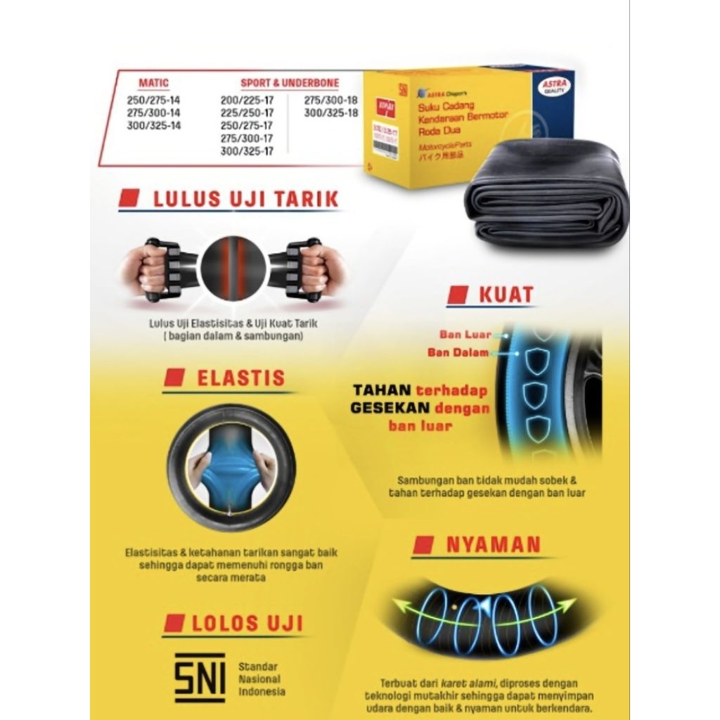 Ban Dalam Aspira 250/275-14 Asli | Tube Motor 14 Inch | Kuat, Elastis & Tahan Bocor