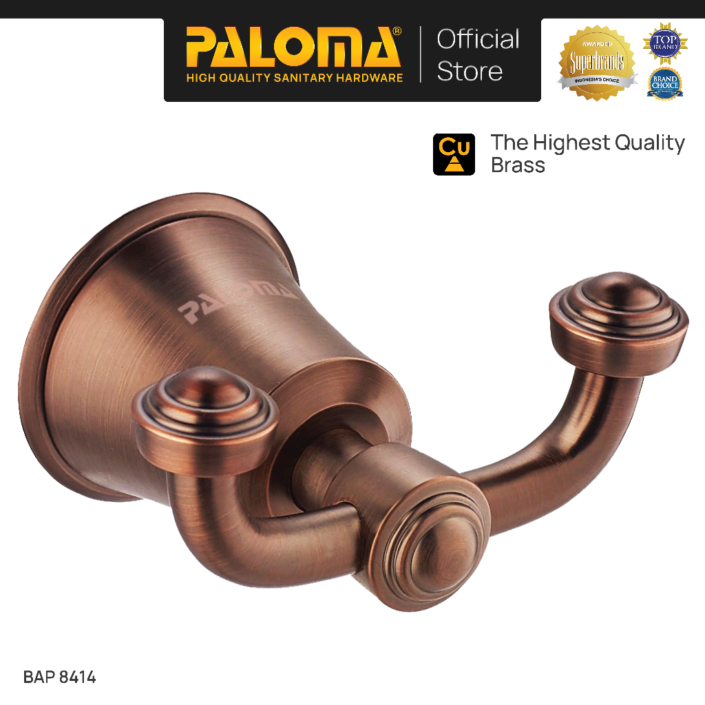 PALOMA BAP 8414 Kapstok Gantungan Baju Handuk Rak Hanger Mandi 2 Kait Wall Dinding Brass Kuningan Br