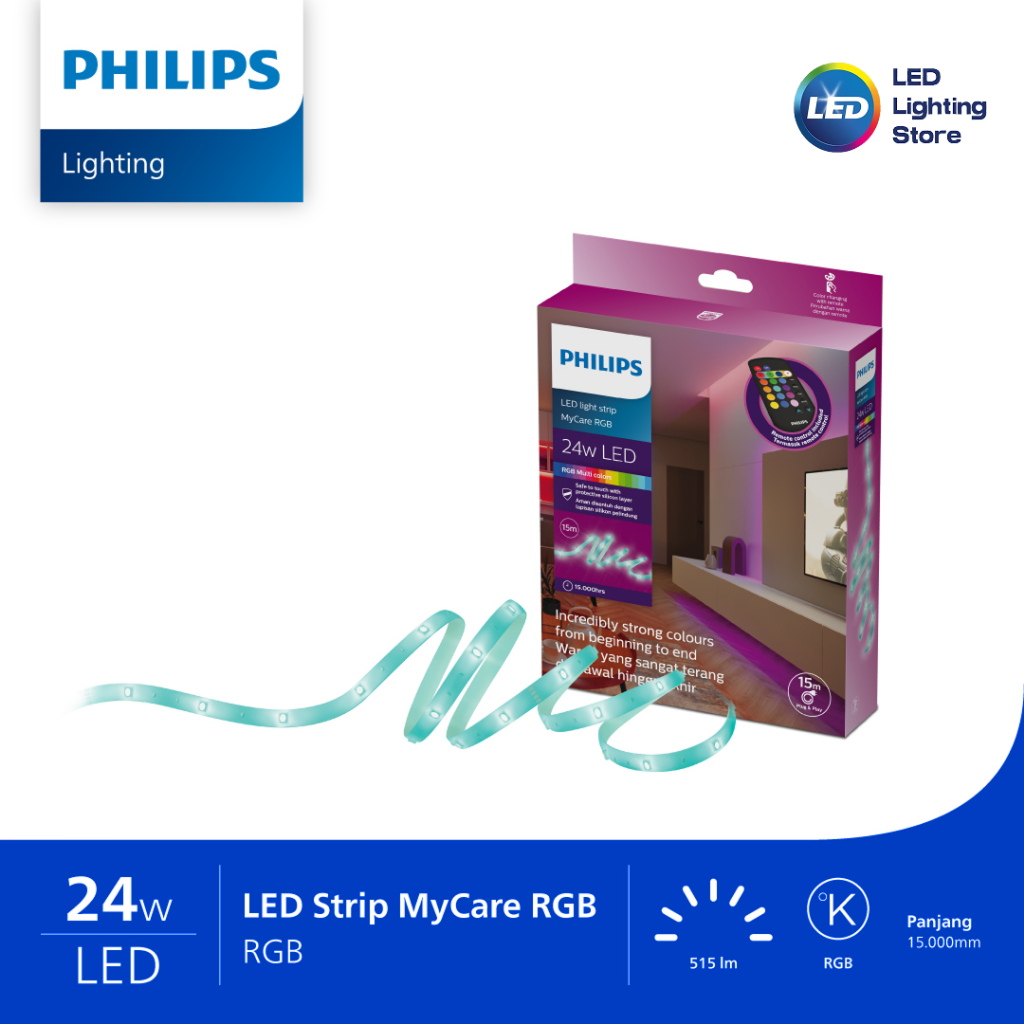 Lampu PHILIPS LED Strip Light Strip MYCARE RGB 24Watt With REMOTE - Warna Warni