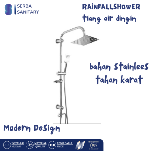 Shower Tiang Shower Set / Rainfall Shower Set Stainless Chrome
